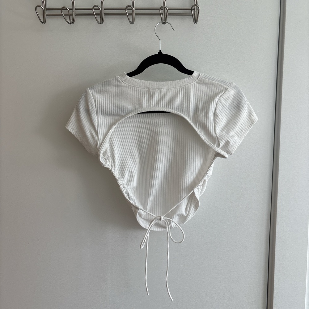 White Ribbed Drawstring Top - Picture 2 of 4